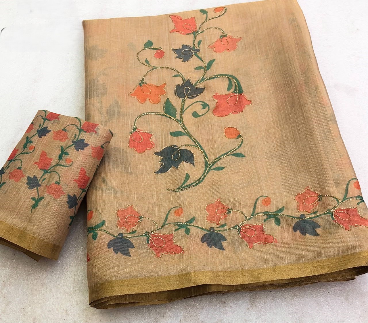 Floral Digital Print Erode Tissue Silk Saree with Zari Border & Embroidery Work